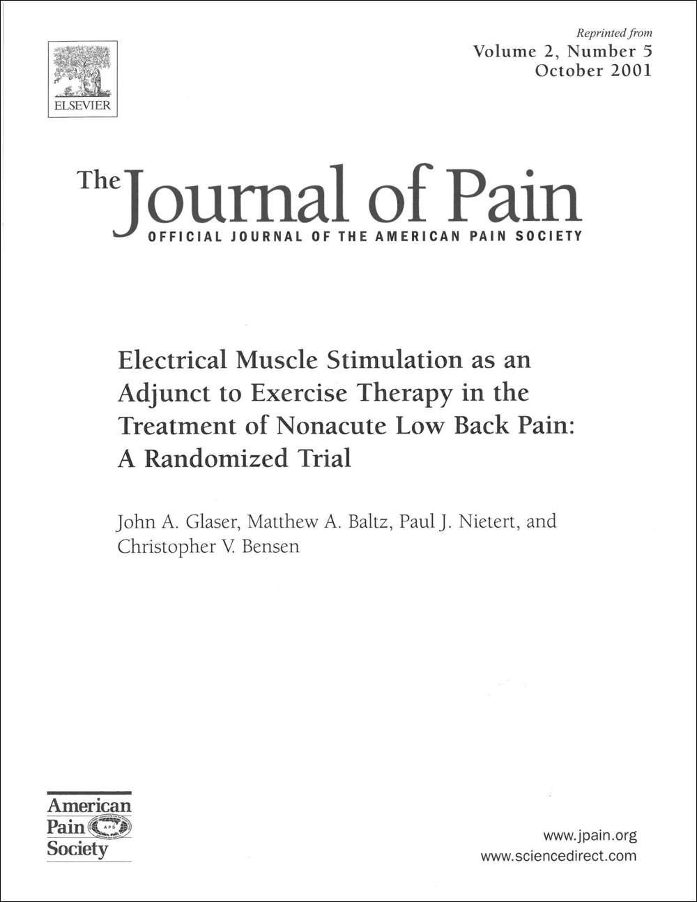 Electrical muscle stimulation as an adjunct to exercise therapy in the treatment of nonacute low back pain: a randomized trial
