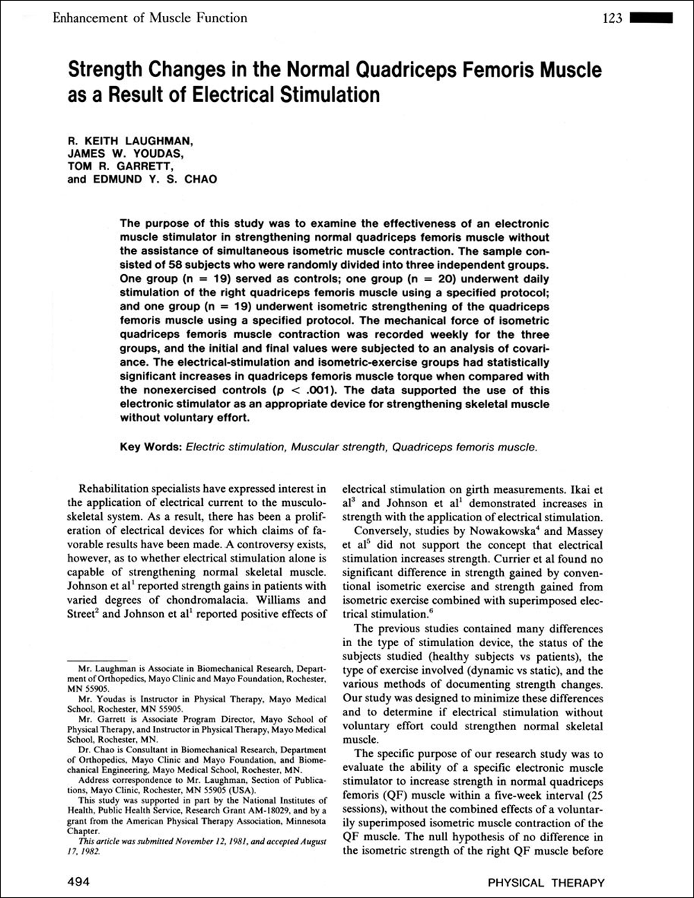 Strength changes in the normal quadriceps femoris muscle as a result of electrical stimulation.
