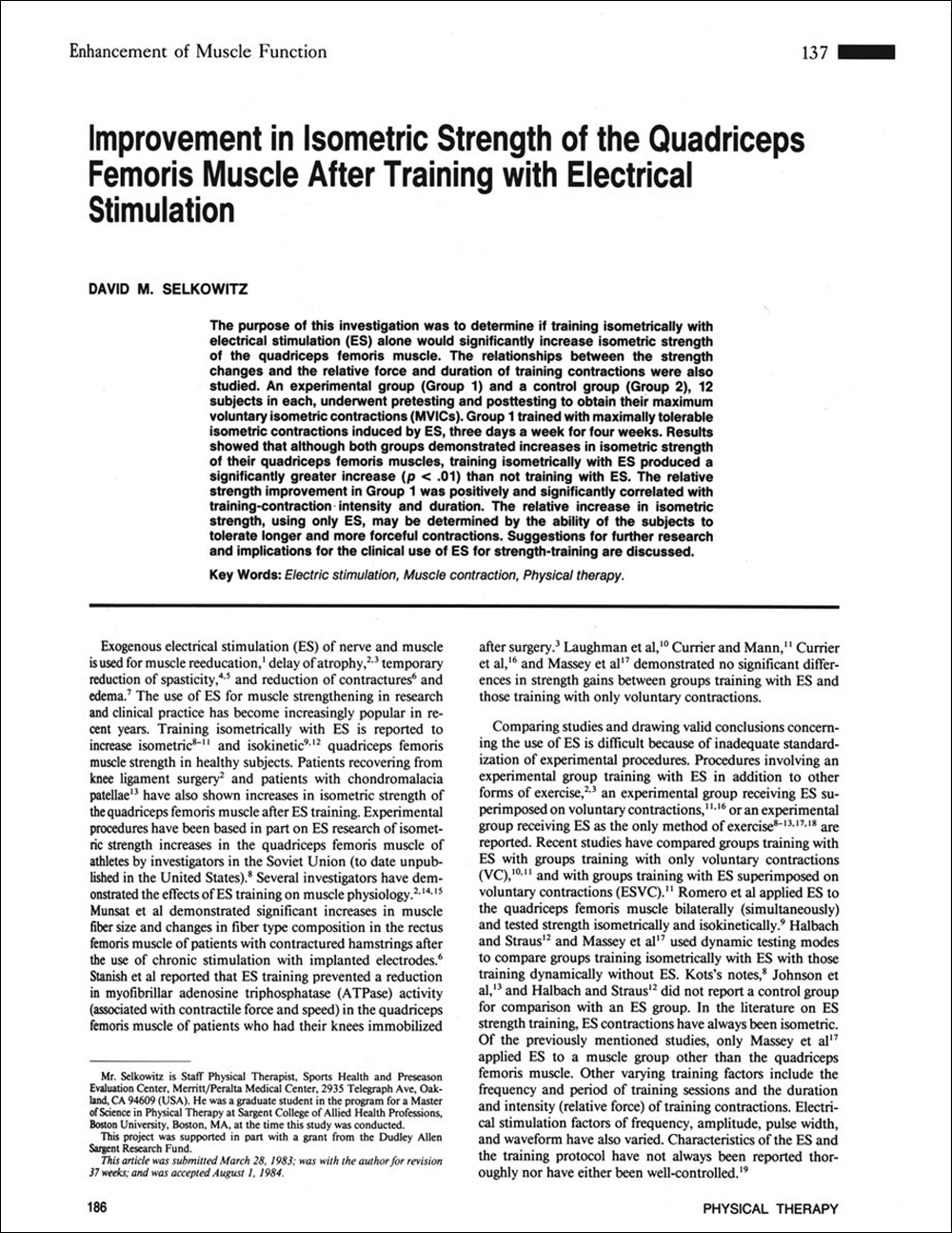 Improvement in Isometric Strength of the Quadriceps Femoris Muscle After Training with Electrical Stimulation